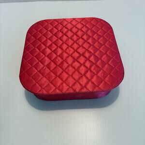 Vanity Organizer MCM Vintage Pink Quilted Satin Square Hinged Lid 8” sq x 2.5” H